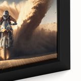 Extra large framed canvas featuring a textured, colorful abstract motorcycle design on a black background.