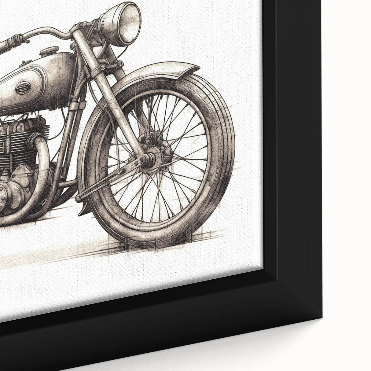Extra large framed canvas featuring a textured, colorful motorcycle design on a black background.