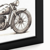 Extra large framed canvas featuring a textured, colorful motorcycle design on a black background.
