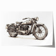 Extra large wall art of a vintage motorcycle, rendered in grayscale on rolled canvas.