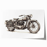 Extra large wall art of a vintage motorcycle, rendered in grayscale on rolled canvas.