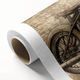 Art deco style motorcycle poster in monochrome shades, printed on rolled canvas.