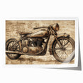 Rolled print of a vintage motorcycle in muted black and gray tones, ideal for art wall dining room.