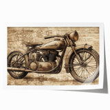 Rolled print of a vintage motorcycle in muted black and gray tones, ideal for art wall dining room.