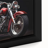 Extra large framed canvas featuring a textured black motorcycle on a colorful abstract background.