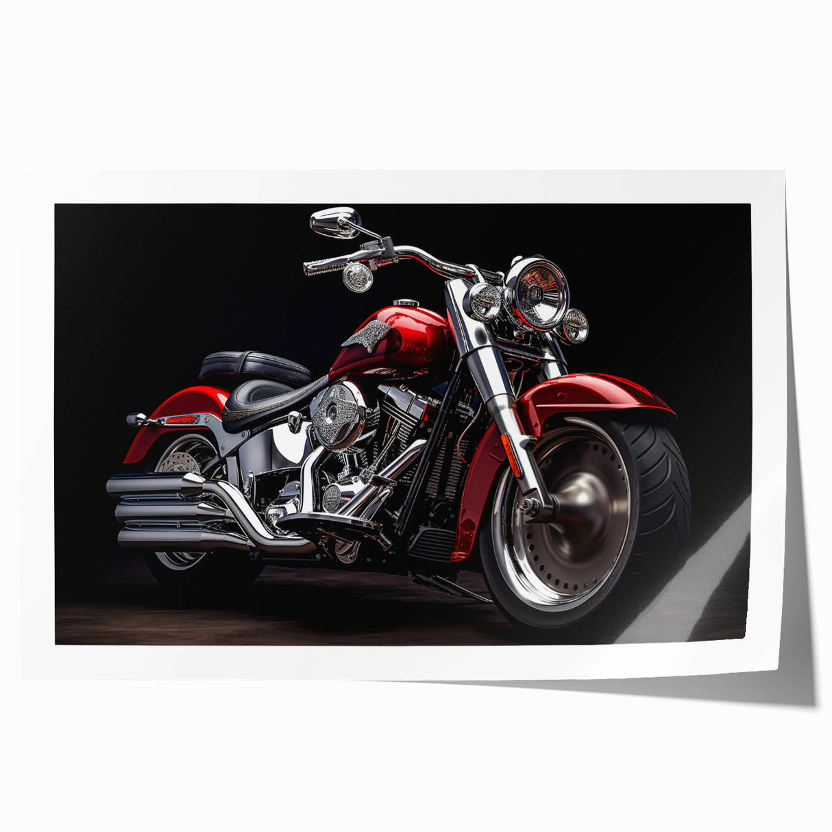Rolled print of a vintage motorcycle in muted gray tones, suitable as extra large wall art for a dining room.