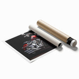 Extra large rolled print featuring a detailed motorcycle design on a muted color background.