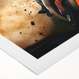 Art deco poster featuring a vintage motorcycle in monochrome tones, printed on rolled canvas, suitable for dining room decor.