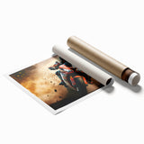 Extra large wall art featuring a detailed motorcycle illustration on a rolled print, suitable for classy bathroom decor.