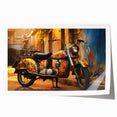 Extra large rolled print of a vintage motorcycle, rendered in muted sepia tones, ideal for art wall dining room.