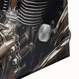 Large abstract motorcycle print in vibrant red and orange on acrylic glass.