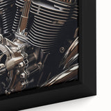 Extra large black wall art featuring a colorful, textured depiction of a motorcycle on a framed canvas.