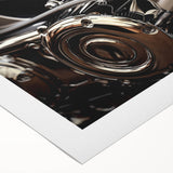 Art deco poster of a vintage motorcycle, with monochromatic tones, on rolled canvas, suitable for dining room decor.