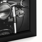 Extra large framed canvas featuring a textured, colorful motorcycle design on a black background.