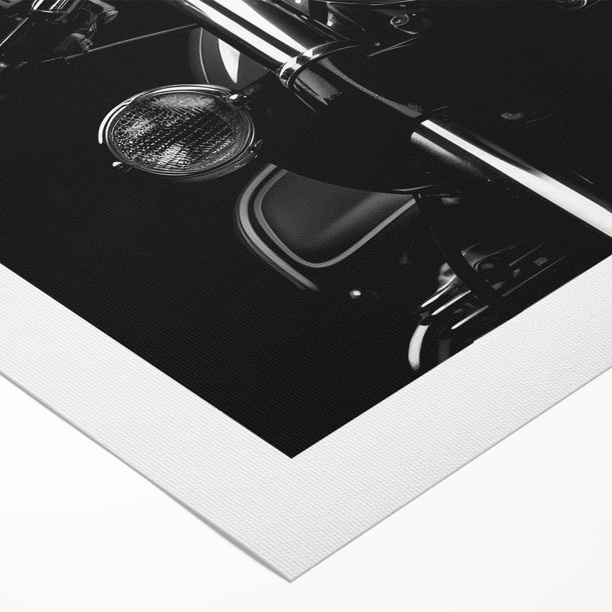 Art Deco poster featuring a sleek motorcycle design in monochrome tones on rolled canvas, suitable for dining room decor.