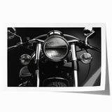 Extra large rolled print of a vintage motorcycle in muted sepia tones, ideal for art wall dining room.