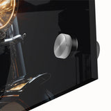 Large abstract wall art featuring a motorcycle design in mid-century modernist style on acrylic glass.