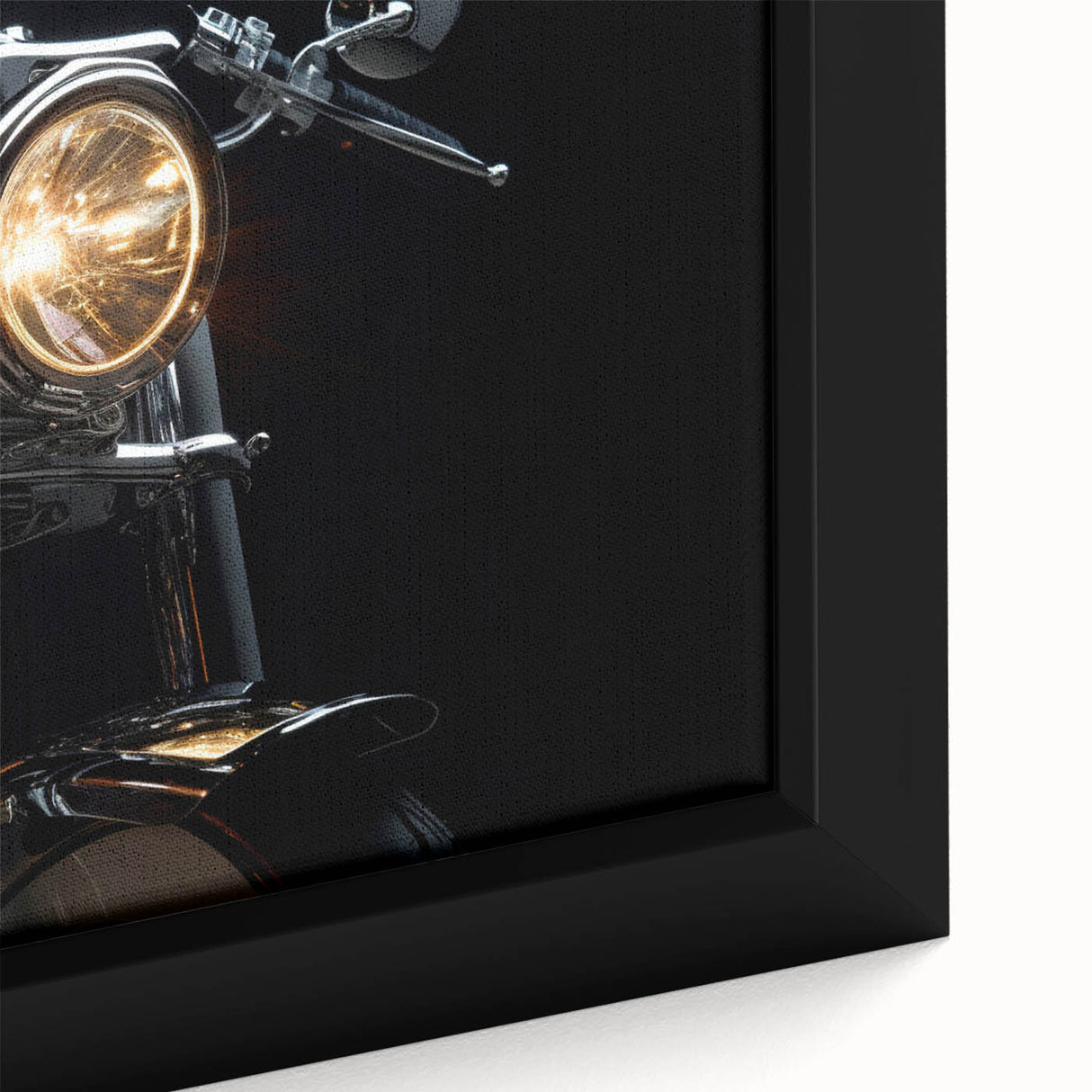 Extra large framed canvas featuring a textured, colorful motorcycle design on a black background.