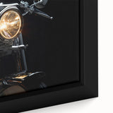 Extra large framed canvas featuring a textured, colorful motorcycle design on a black background.