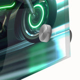 Large abstract wall art featuring a mid-century modernist motorcycle design in monochrome, acrylic glass.