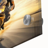 Large abstract wall art featuring a motorcycle design in mid-century modernist style on acrylic glass.