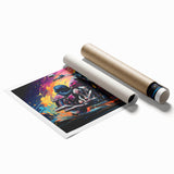 Extra large rolled print featuring a detailed motorcycle design on a muted color background.