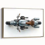 Framed canvas of a vintage motorcycle in black, ideal for bedroom wall art.