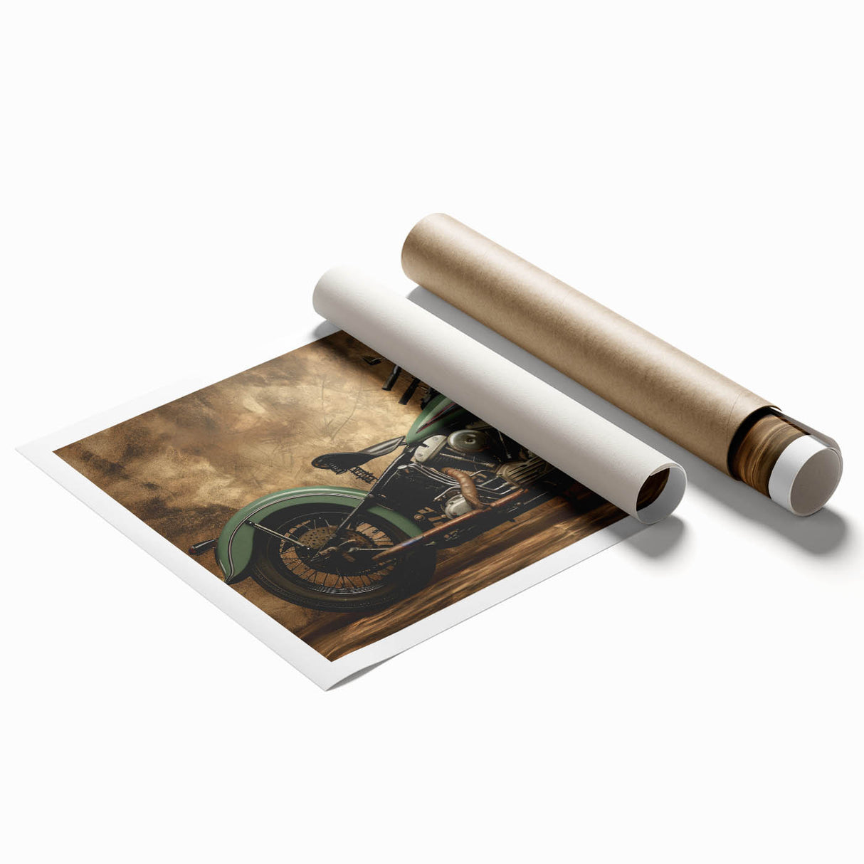 Extra large rolled print featuring a detailed motorcycle design in monochrome, ideal for classy bathroom wall art.