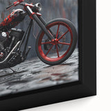 Extra large black wall art featuring a colorful, textured depiction of a motorcycle on framed canvas.