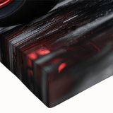 Black and white large art print of a motorcycle on stretched canvas, ideal for bedroom wall decor.