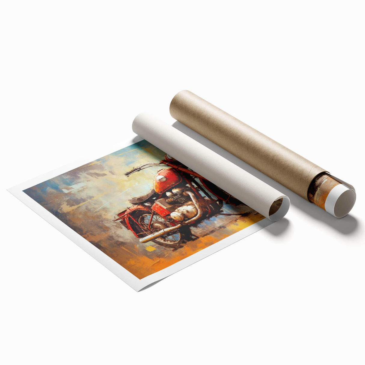Extra large wall art with a monochrome motorcycle design on rolled canvas, suitable for a classy bathroom.