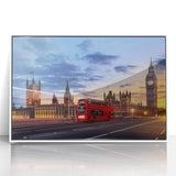 Art deco poster of stylized service vehicles in bold colors on white acrylic, ideal for nursery wall art.