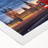 Art deco poster featuring a collection of vintage service vehicles in muted earth tones on rolled canvas.