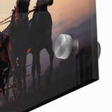 Large abstract wall art featuring mid-century modernist style service vehicles in muted colors, ideal for dining room decor.