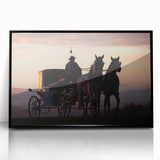 Large abstract wall art of service vehicles in mid-century modernist style, framed in black acrylic.