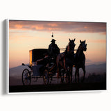 Framed canvas vintage poster art of colorful service vehicles on a black background.