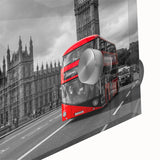 Large abstract wall art featuring various service vehicles in mid-century modernist style on acrylic.