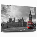 Acrylic print of abstract service vehicles in muted gray and blue tones, suitable for bedroom or dining room decor.