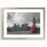 Textured art print of abstract service vehicles in muted metallic tones on framed silver canvas, ideal for bedroom art.