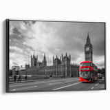 Black and white vintage poster art of service vehicles on a framed canvas, ideal for bedroom wall decor.