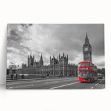 Black and white print of various service vehicles on stretched canvas, suitable as large kitchen wall art.