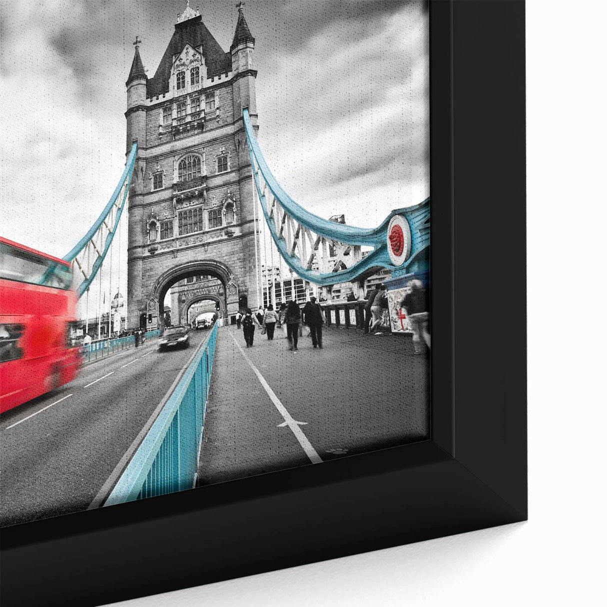 Extra large framed canvas featuring a close-up of colorful, textured service vehicles on a black background.