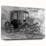 Acrylic print of a cityscape with service vehicles in a mix of vibrant and muted tones, suitable for dining room decor.