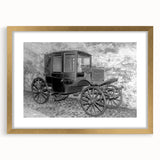 Extra large abstract art print featuring textured depiction of service vehicles in gold frame.