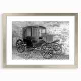 Textured art print of abstract service vehicles in muted gray and silver, framed with a mat, ideal for modern bedroom decor.