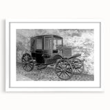 Abstract art print featuring assorted service vehicles in muted blue and gray tones on a white framed canvas.
