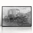 Large abstract wall art depicting mid-century modernist style vehicles in muted earth tones, framed acrylic.