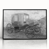 Large abstract wall art depicting mid-century modernist style vehicles in muted earth tones, framed acrylic.