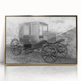 Mid-century modernist art featuring assorted service vehicles in muted colors on a large acrylic print.