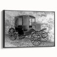 Black and white vintage poster art of a classic car on framed canvas, suitable for bedroom wall decor.